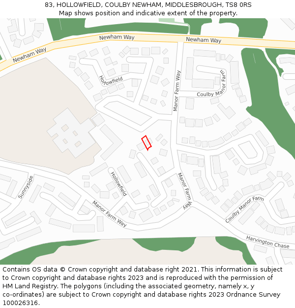 83, HOLLOWFIELD, COULBY NEWHAM, MIDDLESBROUGH, TS8 0RS: Location map and indicative extent of plot
