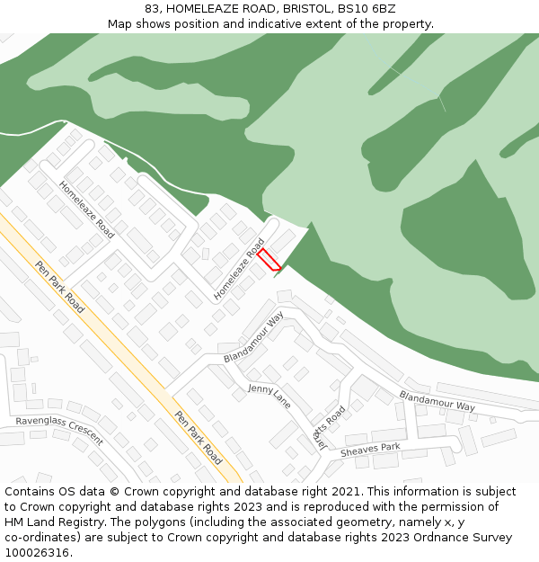 83, HOMELEAZE ROAD, BRISTOL, BS10 6BZ: Location map and indicative extent of plot