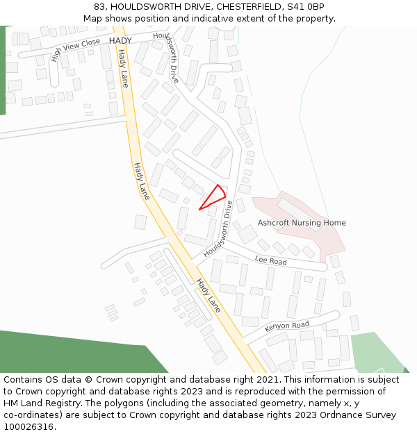 83, HOULDSWORTH DRIVE, CHESTERFIELD, S41 0BP: Location map and indicative extent of plot