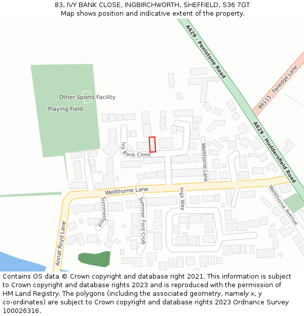 83, IVY BANK CLOSE, INGBIRCHWORTH, SHEFFIELD, S36 7GT: Location map and indicative extent of plot