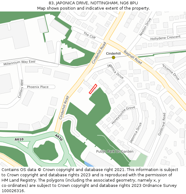83, JAPONICA DRIVE, NOTTINGHAM, NG6 8PU: Location map and indicative extent of plot