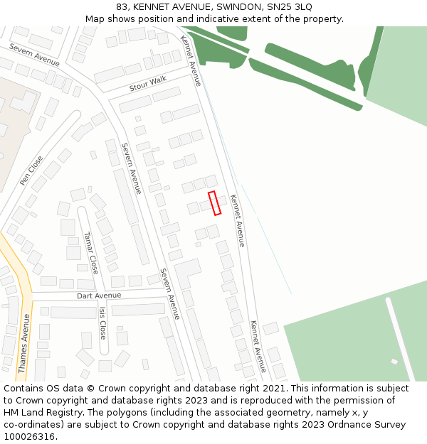 83, KENNET AVENUE, SWINDON, SN25 3LQ: Location map and indicative extent of plot