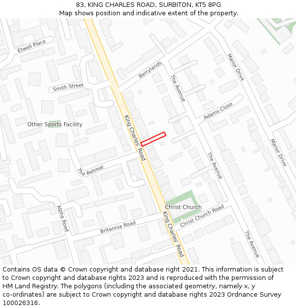 83, KING CHARLES ROAD, SURBITON, KT5 8PG: Location map and indicative extent of plot