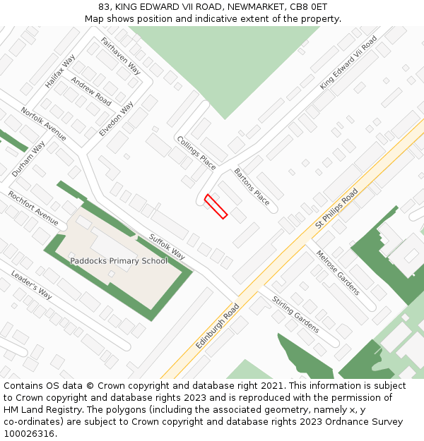 83, KING EDWARD VII ROAD, NEWMARKET, CB8 0ET: Location map and indicative extent of plot