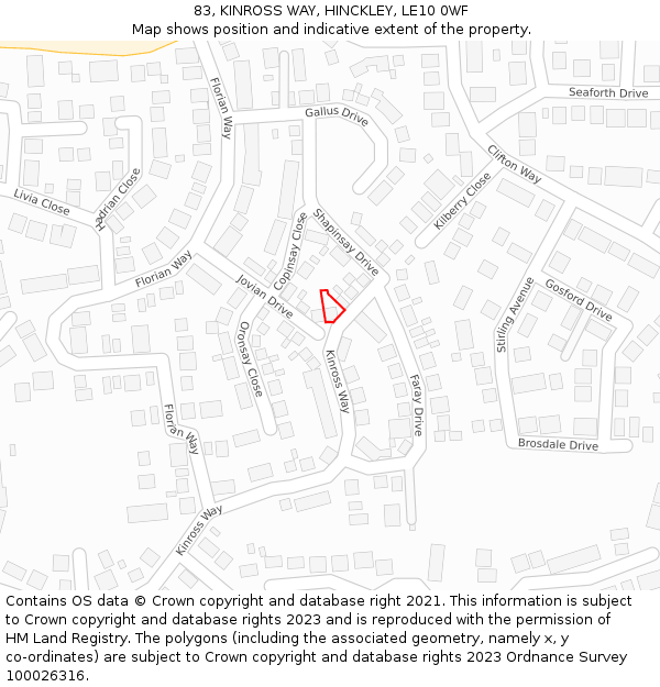 83, KINROSS WAY, HINCKLEY, LE10 0WF: Location map and indicative extent of plot