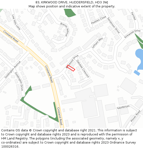 83, KIRKWOOD DRIVE, HUDDERSFIELD, HD3 3WJ: Location map and indicative extent of plot