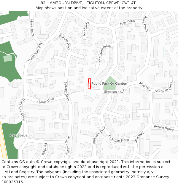 83, LAMBOURN DRIVE, LEIGHTON, CREWE, CW1 4TL: Location map and indicative extent of plot
