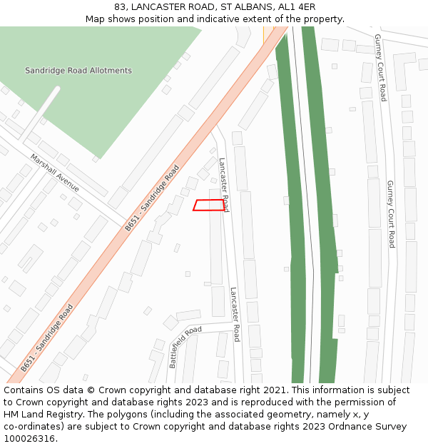 83, LANCASTER ROAD, ST ALBANS, AL1 4ER: Location map and indicative extent of plot