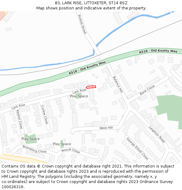 83, LARK RISE, UTTOXETER, ST14 8SZ: Location map and indicative extent of plot