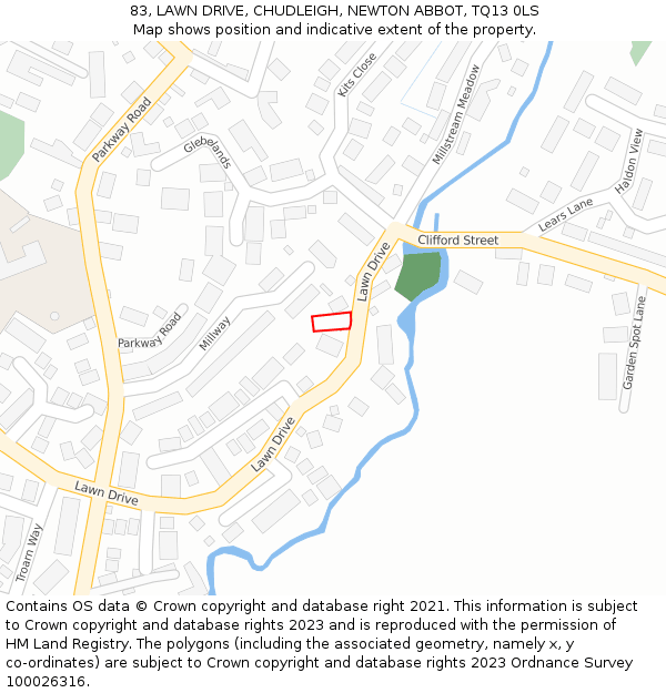 83, LAWN DRIVE, CHUDLEIGH, NEWTON ABBOT, TQ13 0LS: Location map and indicative extent of plot