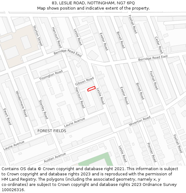 83, LESLIE ROAD, NOTTINGHAM, NG7 6PQ: Location map and indicative extent of plot