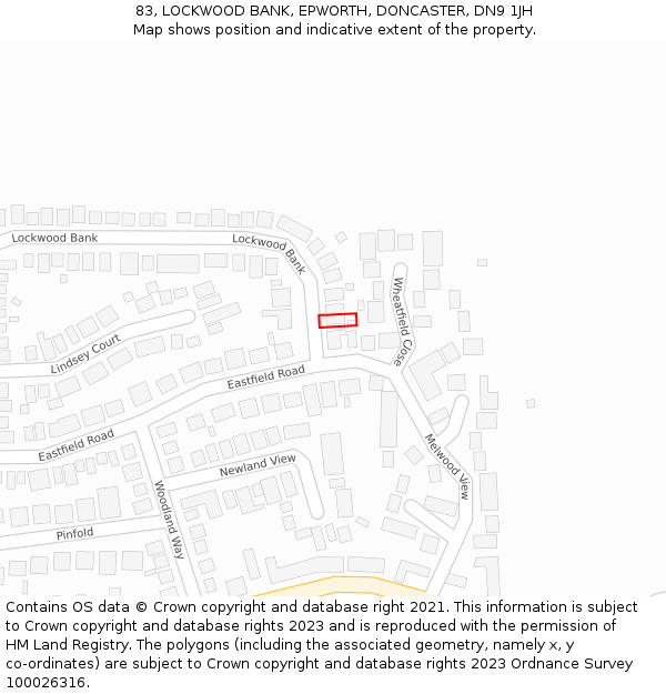 83, LOCKWOOD BANK, EPWORTH, DONCASTER, DN9 1JH: Location map and indicative extent of plot
