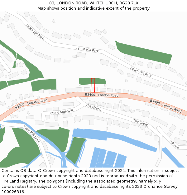 83, LONDON ROAD, WHITCHURCH, RG28 7LX: Location map and indicative extent of plot