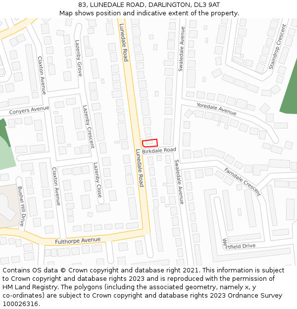 83, LUNEDALE ROAD, DARLINGTON, DL3 9AT: Location map and indicative extent of plot