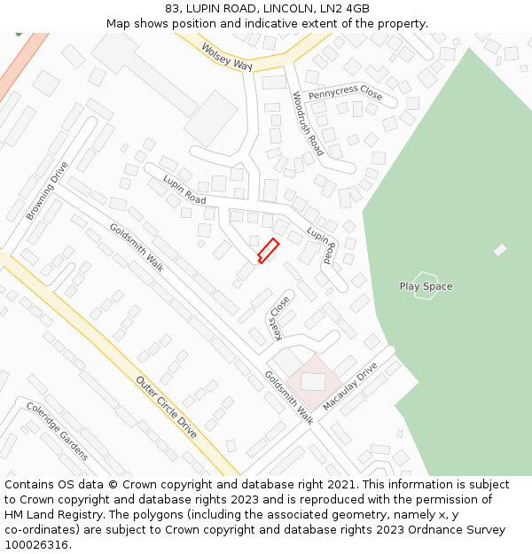 83, LUPIN ROAD, LINCOLN, LN2 4GB: Location map and indicative extent of plot