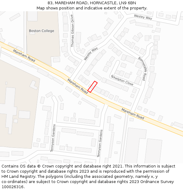 83, MAREHAM ROAD, HORNCASTLE, LN9 6BN: Location map and indicative extent of plot