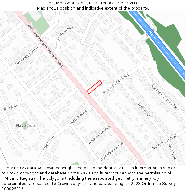 83, MARGAM ROAD, PORT TALBOT, SA13 2LB: Location map and indicative extent of plot
