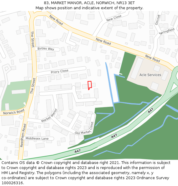 83, MARKET MANOR, ACLE, NORWICH, NR13 3ET: Location map and indicative extent of plot