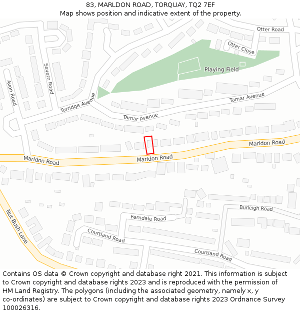 83, MARLDON ROAD, TORQUAY, TQ2 7EF: Location map and indicative extent of plot