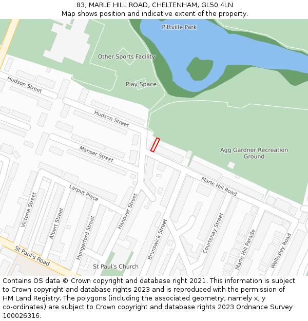83, MARLE HILL ROAD, CHELTENHAM, GL50 4LN: Location map and indicative extent of plot