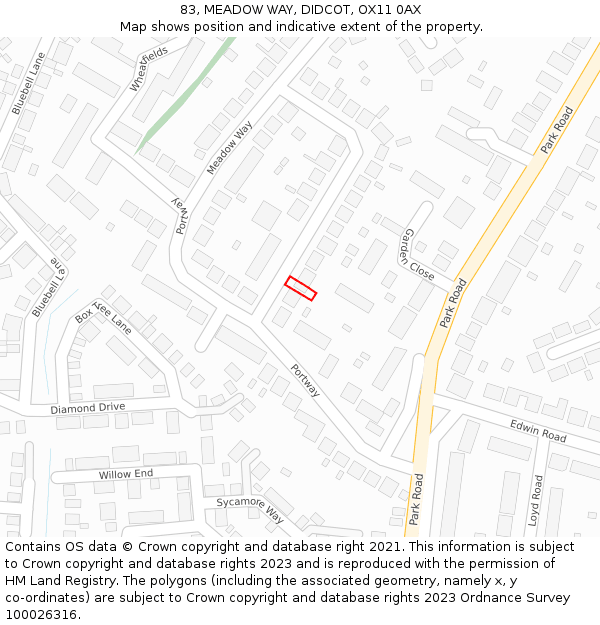 83, MEADOW WAY, DIDCOT, OX11 0AX: Location map and indicative extent of plot