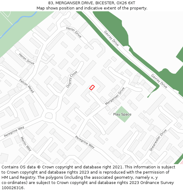 83, MERGANSER DRIVE, BICESTER, OX26 6XT: Location map and indicative extent of plot