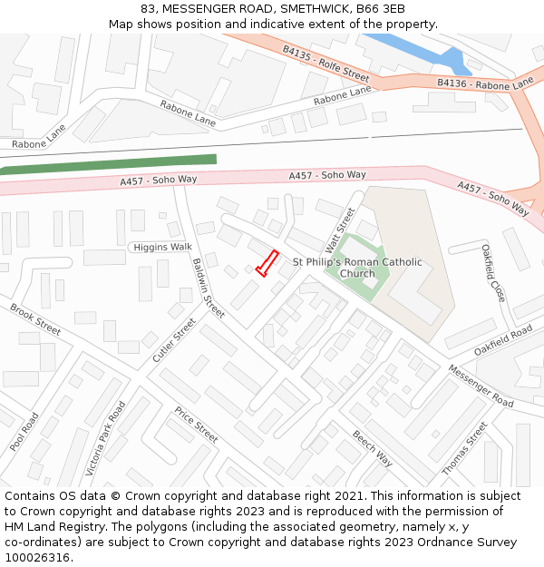 83, MESSENGER ROAD, SMETHWICK, B66 3EB: Location map and indicative extent of plot
