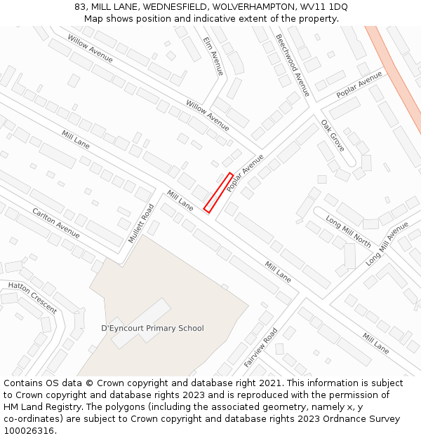 83, MILL LANE, WEDNESFIELD, WOLVERHAMPTON, WV11 1DQ: Location map and indicative extent of plot