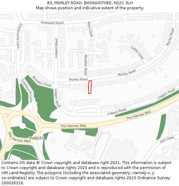 83, MORLEY ROAD, BASINGSTOKE, RG21 3LH: Location map and indicative extent of plot