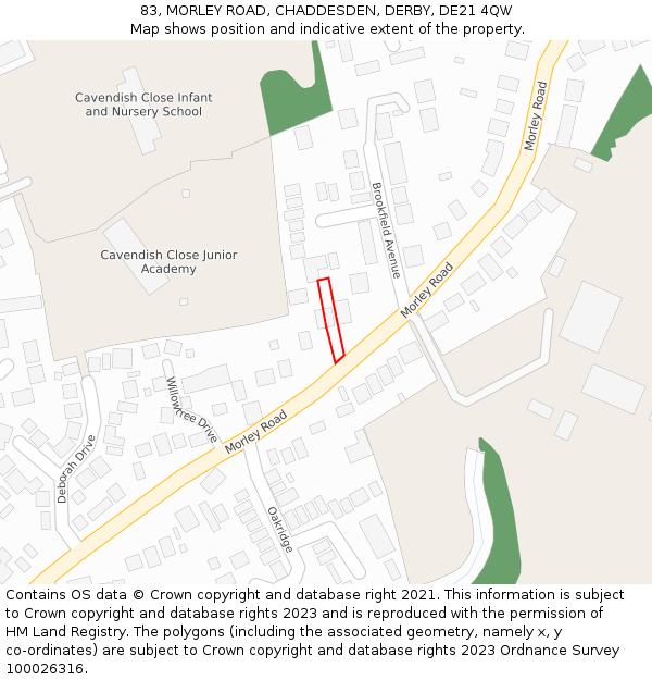 83, MORLEY ROAD, CHADDESDEN, DERBY, DE21 4QW: Location map and indicative extent of plot