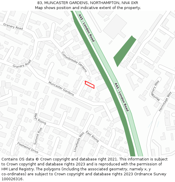 83, MUNCASTER GARDENS, NORTHAMPTON, NN4 0XR: Location map and indicative extent of plot