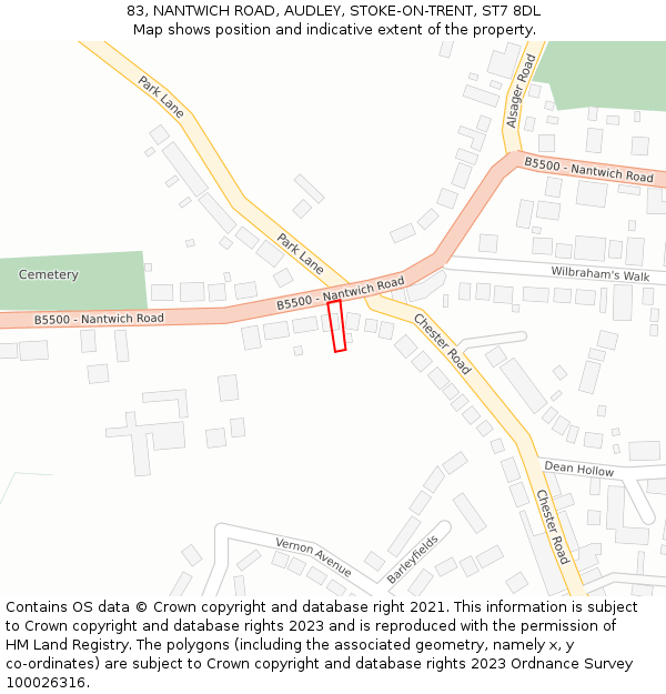 83, NANTWICH ROAD, AUDLEY, STOKE-ON-TRENT, ST7 8DL: Location map and indicative extent of plot