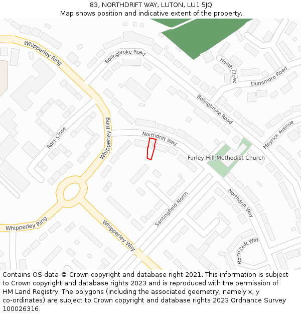 83, NORTHDRIFT WAY, LUTON, LU1 5JQ: Location map and indicative extent of plot
