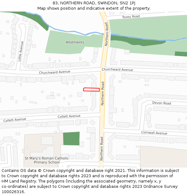 83, NORTHERN ROAD, SWINDON, SN2 1PJ: Location map and indicative extent of plot