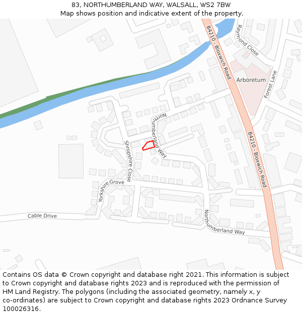 83, NORTHUMBERLAND WAY, WALSALL, WS2 7BW: Location map and indicative extent of plot