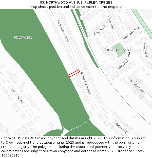 83, NORTHWOOD AVENUE, PURLEY, CR8 2ES: Location map and indicative extent of plot