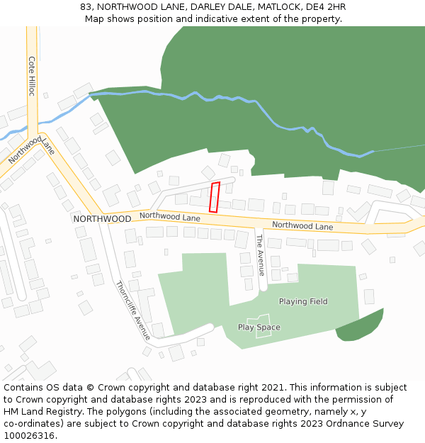 83, NORTHWOOD LANE, DARLEY DALE, MATLOCK, DE4 2HR: Location map and indicative extent of plot