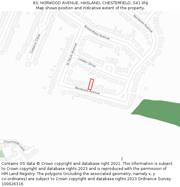 83, NORWOOD AVENUE, HASLAND, CHESTERFIELD, S41 0NJ: Location map and indicative extent of plot