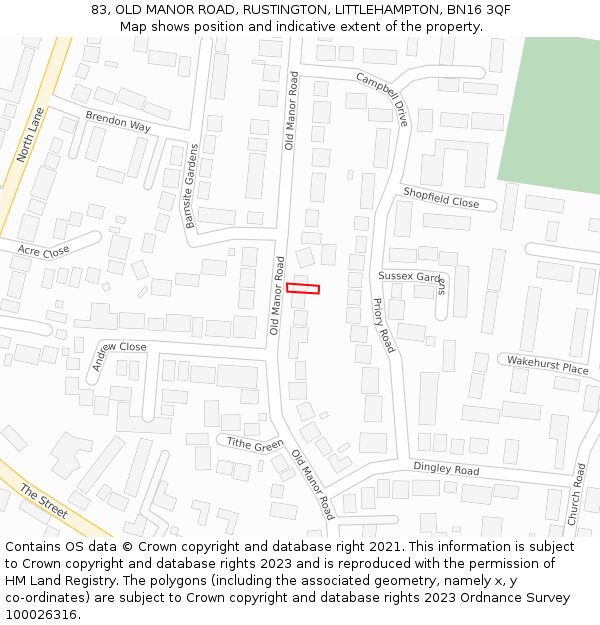 83, OLD MANOR ROAD, RUSTINGTON, LITTLEHAMPTON, BN16 3QF: Location map and indicative extent of plot