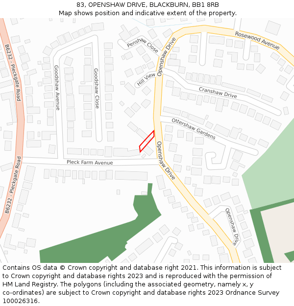 83, OPENSHAW DRIVE, BLACKBURN, BB1 8RB: Location map and indicative extent of plot