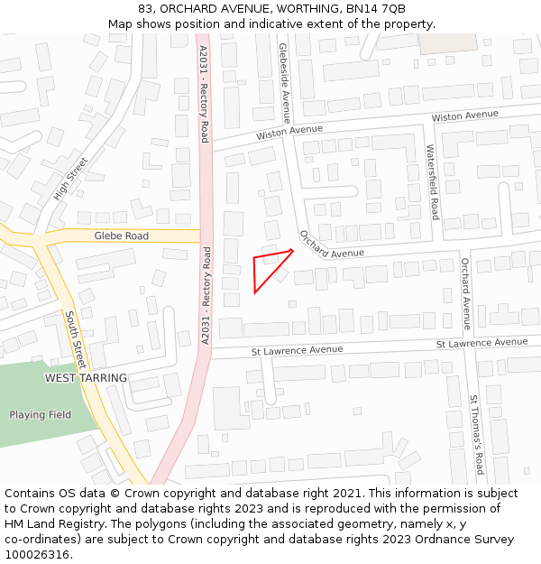 83, ORCHARD AVENUE, WORTHING, BN14 7QB: Location map and indicative extent of plot