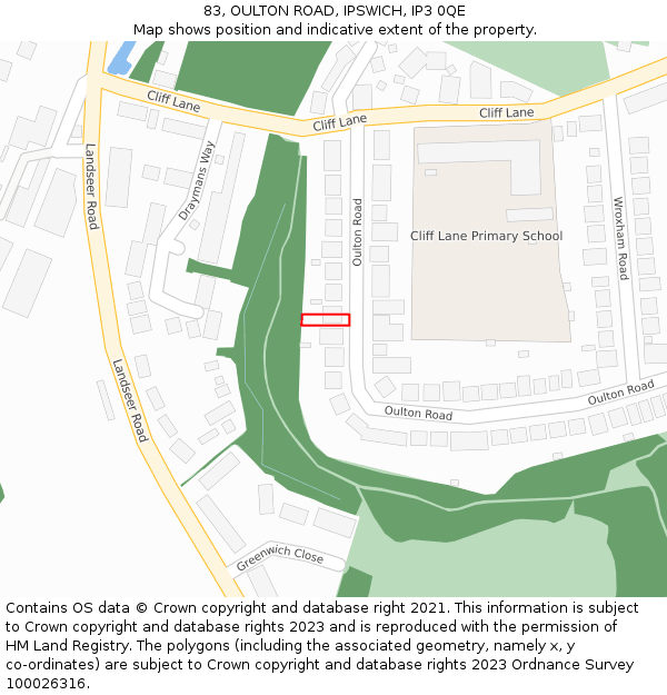 83, OULTON ROAD, IPSWICH, IP3 0QE: Location map and indicative extent of plot