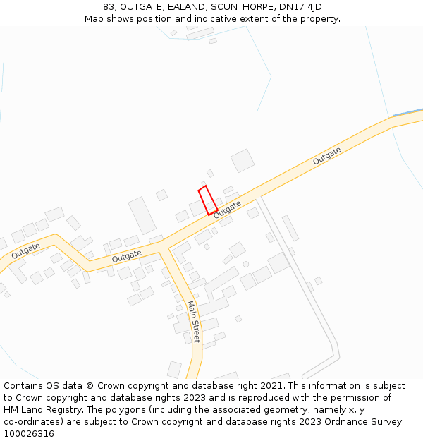 83, OUTGATE, EALAND, SCUNTHORPE, DN17 4JD: Location map and indicative extent of plot