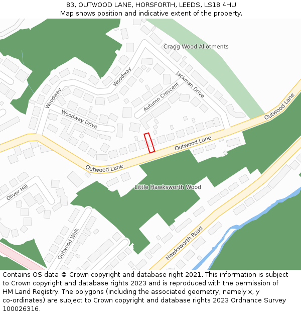 83, OUTWOOD LANE, HORSFORTH, LEEDS, LS18 4HU: Location map and indicative extent of plot