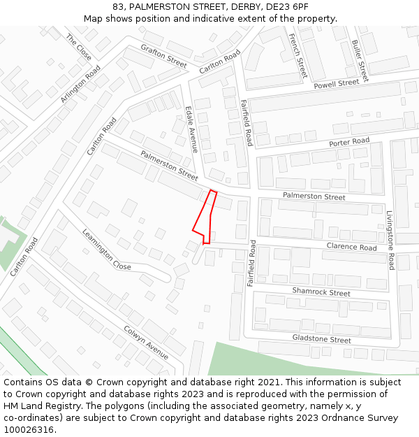 83, PALMERSTON STREET, DERBY, DE23 6PF: Location map and indicative extent of plot