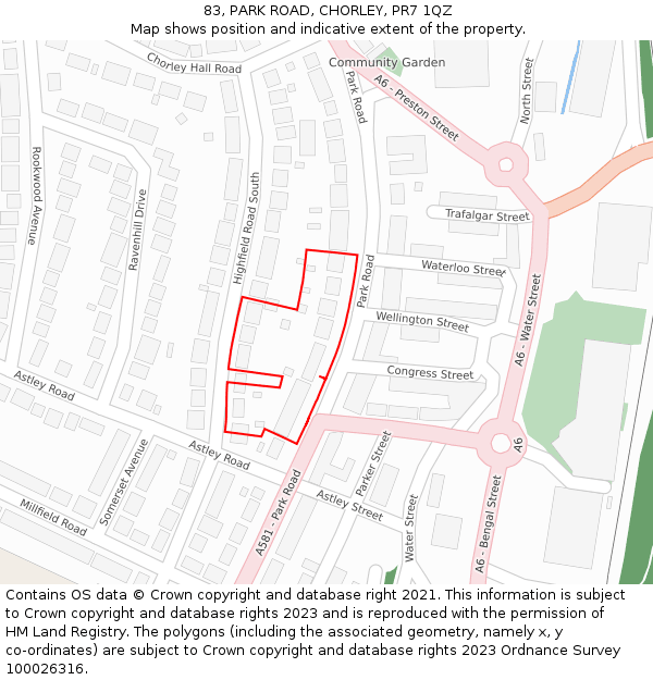 83, PARK ROAD, CHORLEY, PR7 1QZ: Location map and indicative extent of plot