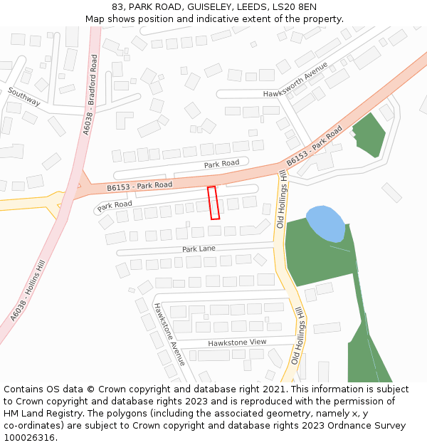 83, PARK ROAD, GUISELEY, LEEDS, LS20 8EN: Location map and indicative extent of plot