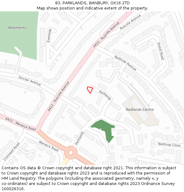 83, PARKLANDS, BANBURY, OX16 2TD: Location map and indicative extent of plot