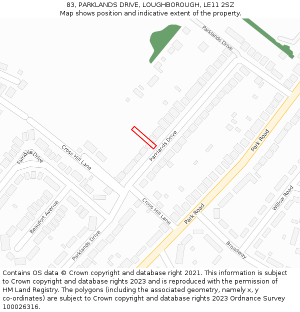 83, PARKLANDS DRIVE, LOUGHBOROUGH, LE11 2SZ: Location map and indicative extent of plot