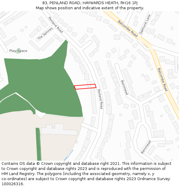 83, PENLAND ROAD, HAYWARDS HEATH, RH16 1PJ: Location map and indicative extent of plot